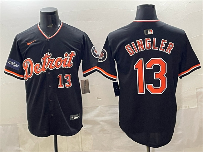 Men's Detroit Tigers #13 Dillon Dingler Black 2026 Meijer Patch Alternate Vapor Premier Limited Stitched Baseball Jersey Men's Detroit Tigers #13 Dillon Dingler Black 2026 Meijer Patch Alternate Vapor Premier Limited Stitched Baseball Jersey