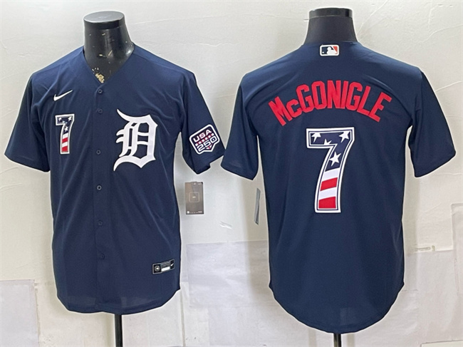 Men's Detroit Tigers #7 Kevin McGonigle Navy 2026 USA 250 Fourth of July Stitched Baseball Jersey Men's Detroit Tigers #7 Kevin McGonigle Navy 2026 USA 250 Fourth of July Stitched Baseball Jersey