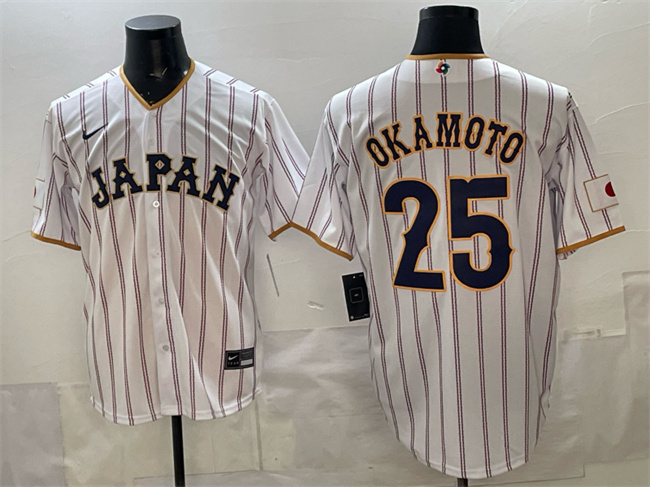 Men's Japan Baseball #25 Kazuma Okamoto White 2026 World Baseball Classic Home Stadium Stitched Jersey Men's Japan Baseball #25 Kazuma Okamoto White 2026 World Baseball Classic Home Stadium Stitched Jersey