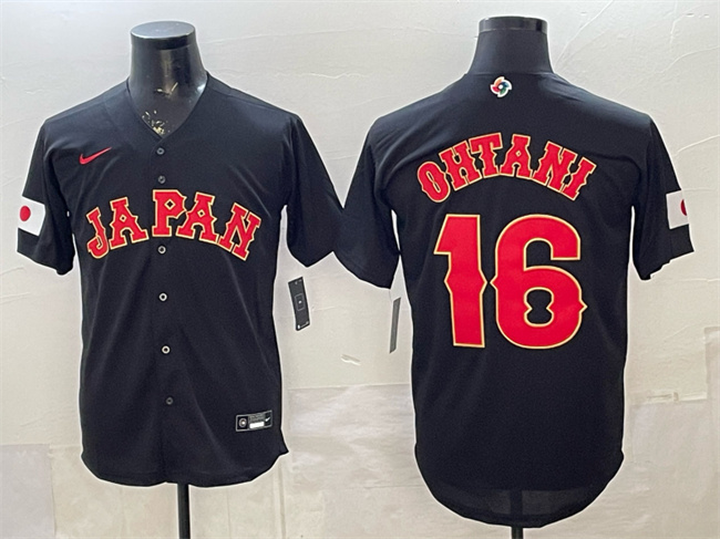 Men's Japan Baseball #16 Shohei Ohtani Black 2026 World Baseball Classic Road Stadium Stitched Jersey Men's Japan Baseball #16 Shohei Ohtani Black 2026 World Baseball Classic Road Stadium Stitched Jersey