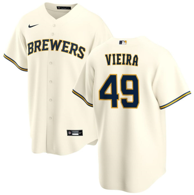 Men's Milwaukee Brewers #49 Thyago Vieira Cream Cool Base Stitched Baseball Jersey Men's Milwaukee Brewers #49 Thyago Vieira Cream Cool Base Stitched Baseball Jersey