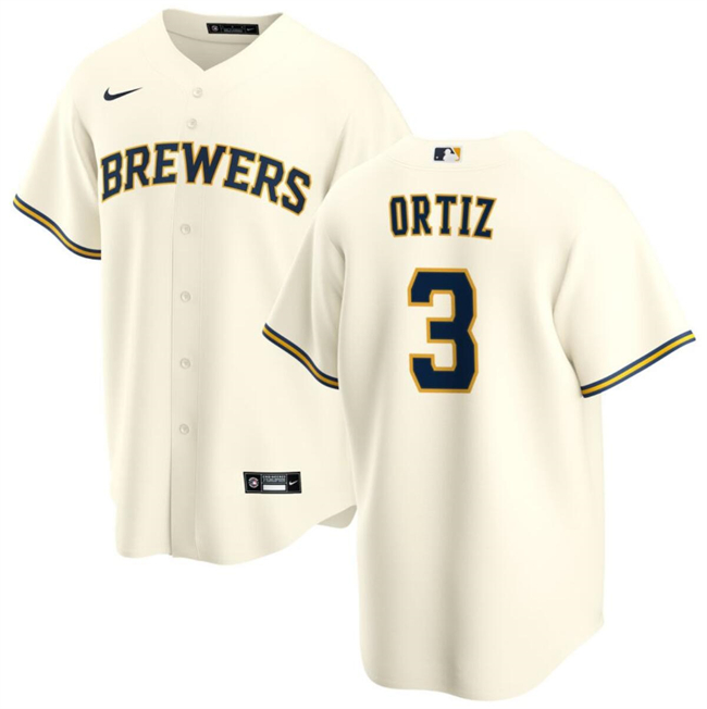 Men's Milwaukee Brewers #3 Joey Ortiz Cream Cool Base Stitched Baseball Jersey Men's Milwaukee Brewers #3 Joey Ortiz Cream Cool Base Stitched Baseball Jersey