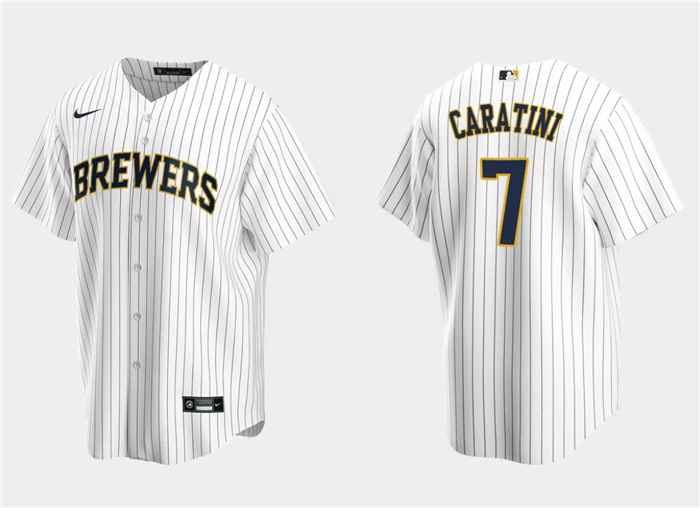 Men's Milwaukee Brewers #7 Victor Caratini White Cool Base Stitched Jersey Men's Milwaukee Brewers #7 Victor Caratini White Cool Base Stitched Jersey