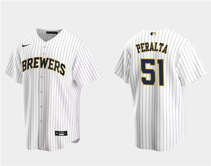 Men's Milwaukee Brewers #51 Freddy Peralta White Cool Base Stitched Jersey Men's Milwaukee Brewers #51 Freddy Peralta White Cool Base Stitched Jersey