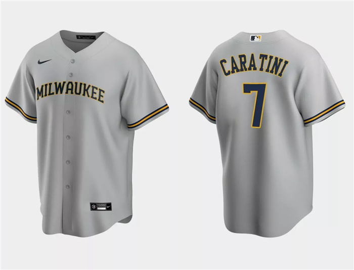 Men's Milwaukee Brewers #7 Victor Caratini Grey Cool Base Stitched Jersey Men's Milwaukee Brewers #7 Victor Caratini Grey Cool Base Stitched Jersey