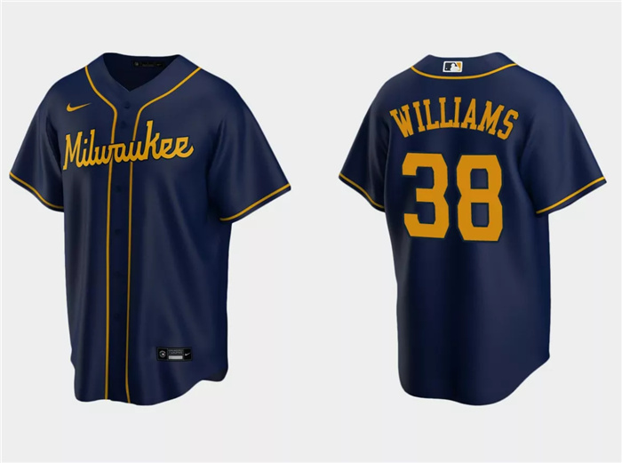 Men's Milwaukee Brewers #38 Devin Williams Navy Cool Base Stitched Jersey Men's Milwaukee Brewers #38 Devin Williams Navy Cool Base Stitched Jersey