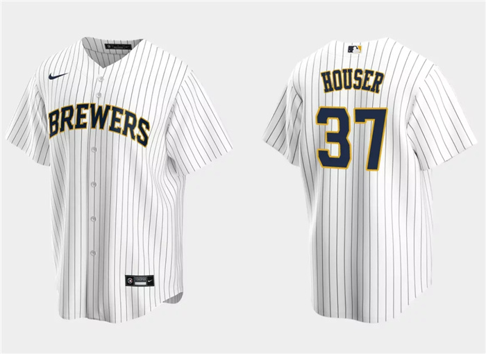 Men's Milwaukee Brewers #37 Adrian Houser White Cool Base Stitched Jersey Men's Milwaukee Brewers #37 Adrian Houser White Cool Base Stitched Jersey