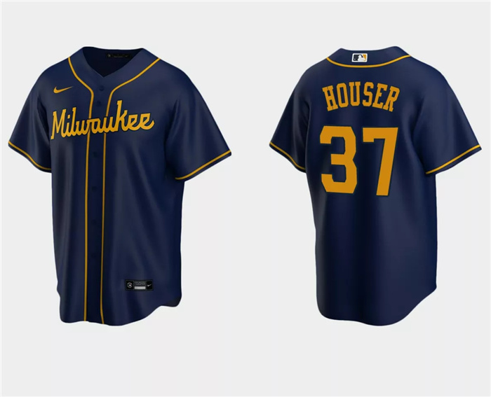 Men's Milwaukee Brewers #37 Adrian Houser Navy Cool Base Stitched Jersey Men's Milwaukee Brewers #37 Adrian Houser Navy Cool Base Stitched Jersey