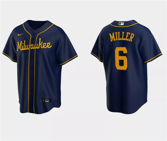 Men's Milwaukee Brewers #6 Owen Miller Navy Cool Base Stitched Jersey Men's Milwaukee Brewers #6 Owen Miller Navy Cool Base Stitched Jersey