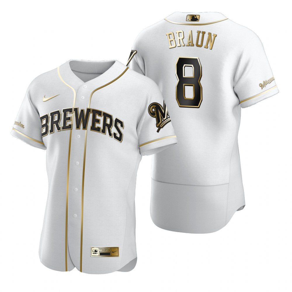 Milwaukee Brewers #8 Ryan Braun White Nike Men's Authentic Golden Edition MLB Jersey Milwaukee Brewers #8 Ryan Braun White Nike Men's Authentic Golden Edition MLB Jersey