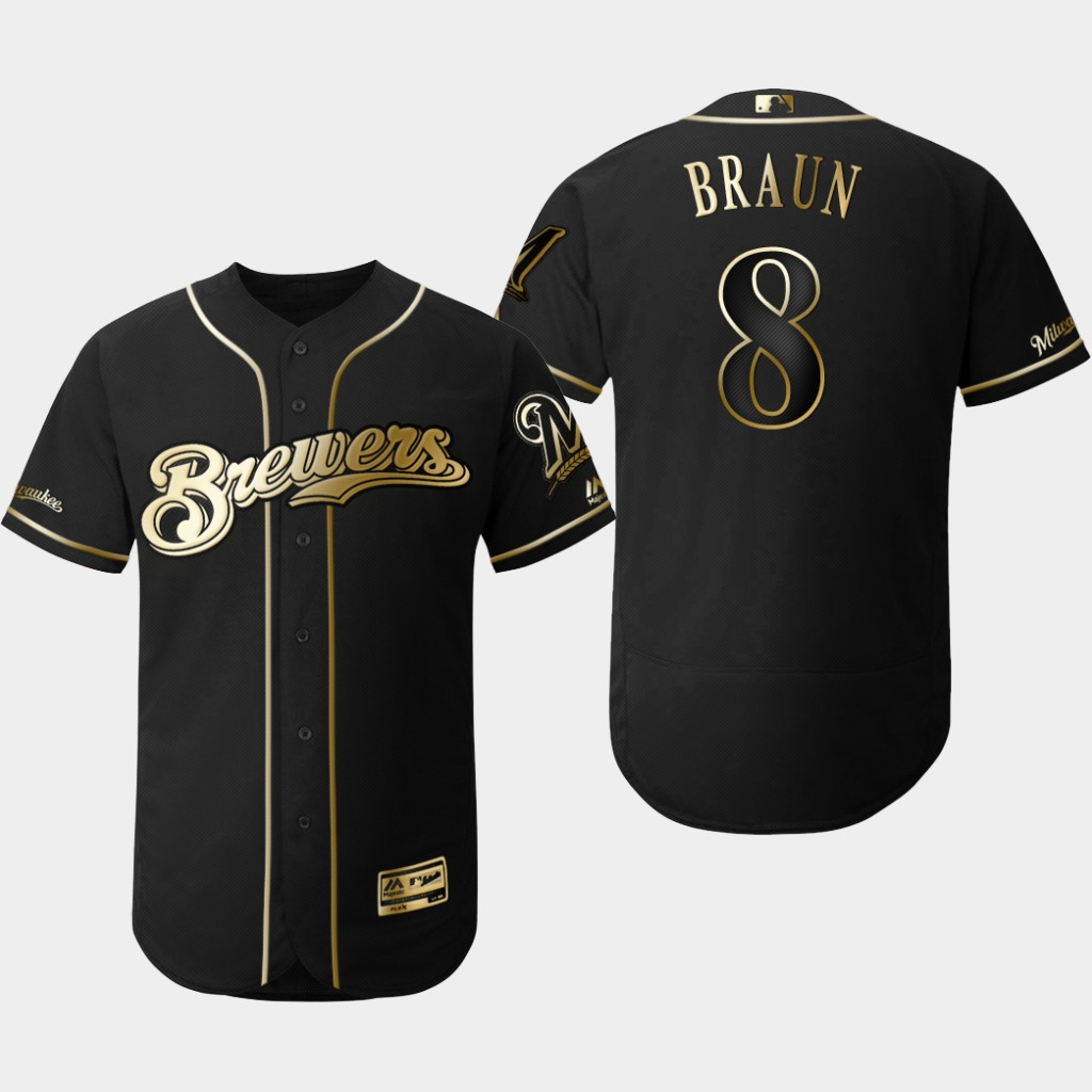 Brewers 8 Ryan Braun Black Gold Flexbase Jersey Brewers 8 Ryan Braun Black Gold Flexbase Jersey