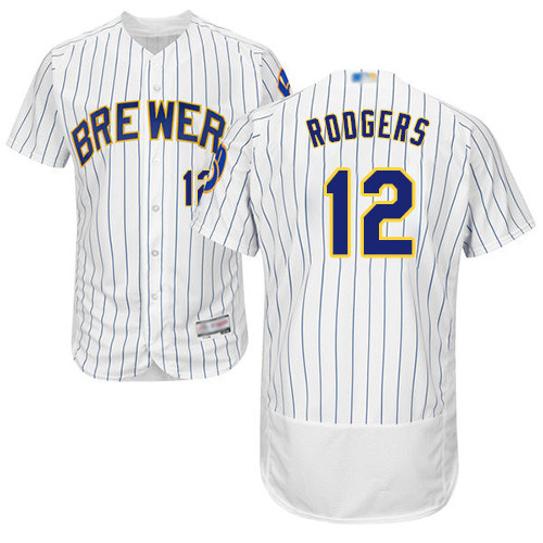 Brewers #12 Aaron Rodgers White Strip Flexbase Authentic Collection Stitched Baseball Jersey Brewers #12 Aaron Rodgers White Strip Flexbase Authentic Collection Stitched Baseball Jersey