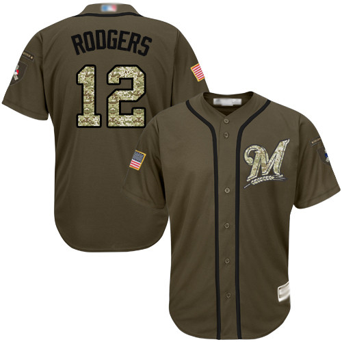 Brewers #12 Aaron Rodgers Green Salute to Service Stitched Baseball Jersey Brewers #12 Aaron Rodgers Green Salute to Service Stitched Baseball Jersey