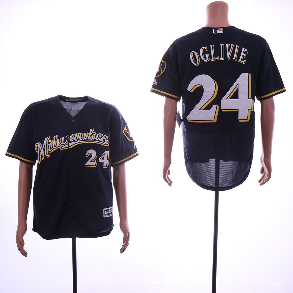 Brewers #24 Ben Oglivie Navy Cool Base Jersey Brewers #24 Ben Oglivie Navy Cool Base Jersey