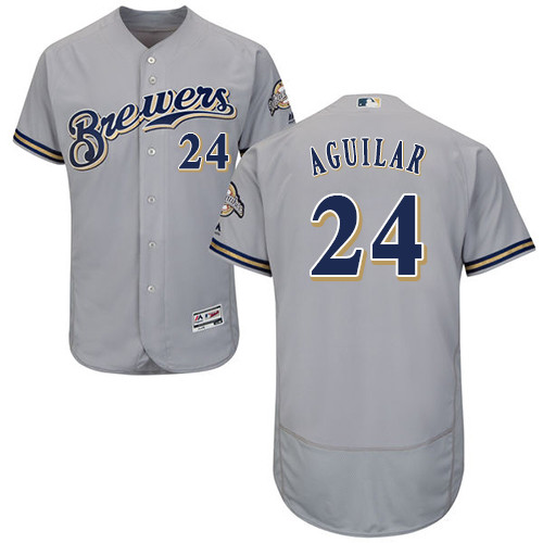 Brewers #24 Jesus Aguilar Grey Flexbase Authentic Collection Stitched Baseball Jersey Brewers #24 Jesus Aguilar Grey Flexbase Authentic Collection Stitched Baseball Jersey