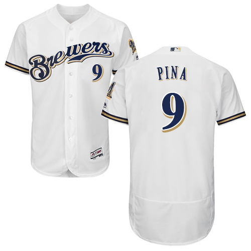 Brewers #9 Manny Pina White Flexbase Authentic Collection Stitched Baseball Jersey Brewers #9 Manny Pina White Flexbase Authentic Collection Stitched Baseball Jersey