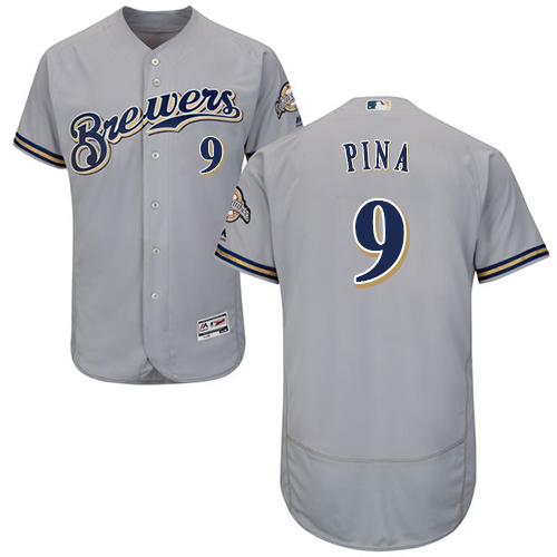 Brewers #9 Manny Pina Grey Flexbase Authentic Collection Stitched Baseball Jersey Brewers #9 Manny Pina Grey Flexbase Authentic Collection Stitched Baseball Jersey