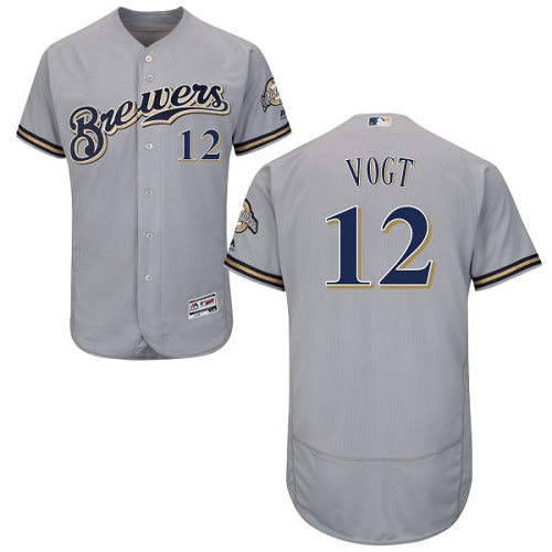 Brewers #12 Stephen Vogt Grey Flexbase Authentic Collection Stitched MLB Jersey Brewers #12 Stephen Vogt Grey Flexbase Authentic Collection Stitched MLB Jersey