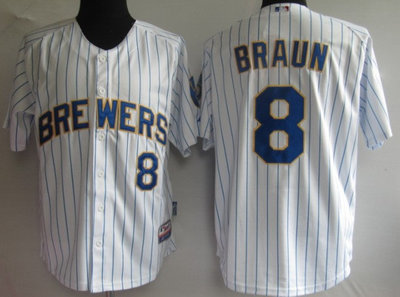 MLB Jerseys Milwaukee Brewers 8 Ryan Braun White blue strip MLB Jerseys Milwaukee Brewers 8 Ryan Braun White blue strip