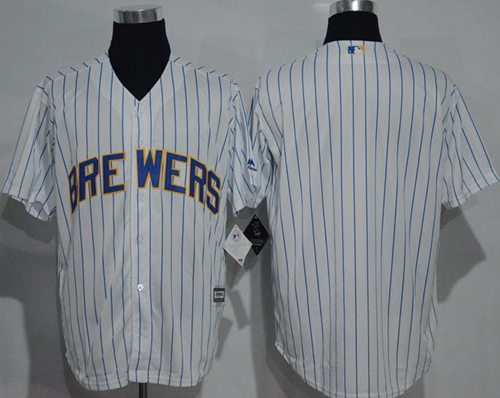 Brewers Blank White(Blue Strip) New Cool Base Stitched MLB Jersey Brewers Blank White(Blue Strip) New Cool Base Stitched MLB Jersey