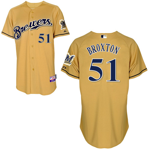 Milwaukee Brewers #51 Jonathan Broxton Authentic Personalized Alternate yellow Jersey Milwaukee Brewers #51 Jonathan Broxton Authentic Personalized Alternate yellow Jersey