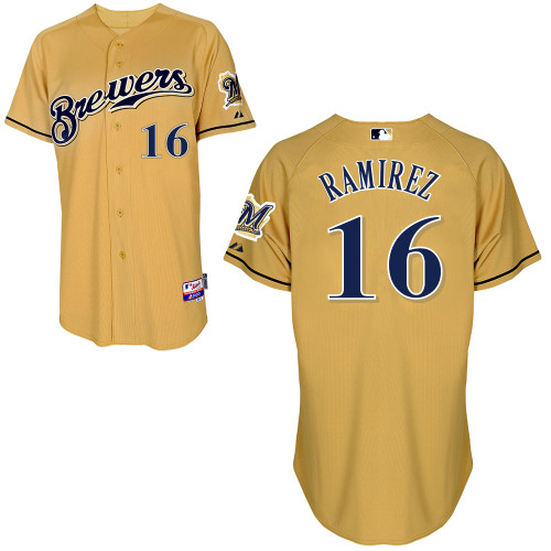 Milwaukee Brewers # 16Aramis Ramirez Authentic Personalized Alternate yellow Jersey Milwaukee Brewers # 16Aramis Ramirez Authentic Personalized Alternate yellow Jersey