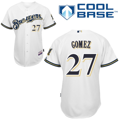 Milwaukee Brewers #27 Carlos Gomez Authentic Personalized Home White Jersey Milwaukee Brewers #27 Carlos Gomez Authentic Personalized Home White Jersey