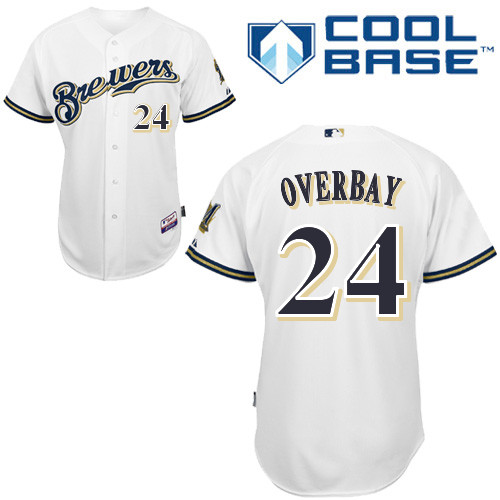 Milwaukee Brewers #24Lyle Overbay Authentic Personalized Home White Jersey Milwaukee Brewers #24Lyle Overbay Authentic Personalized Home White Jersey