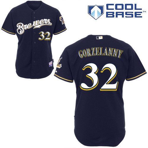 Milwaukee Brewers #32Tom Gorzelanny Authentic Personalized Alternate Blue Jersey Milwaukee Brewers #32Tom Gorzelanny Authentic Personalized Alternate Blue Jersey