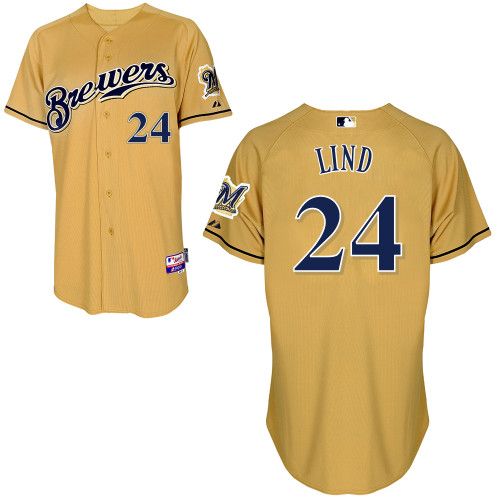 Milwaukee Brewers #24AdamLind Authentic Personalized Alternate yellow Jersey Milwaukee Brewers #24AdamLind Authentic Personalized Alternate yellow Jersey