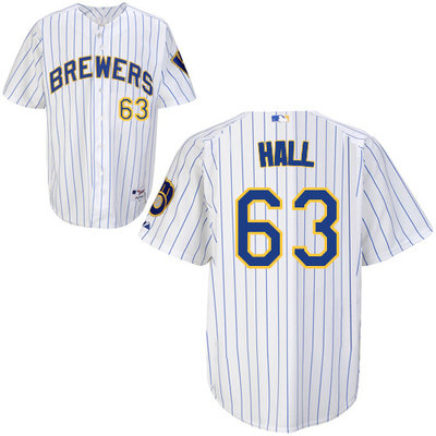 Milwaukee Brewers #63 Hall Authentic Personalized Alternate Home White Jersey Milwaukee Brewers #63 Hall Authentic Personalized Alternate Home White Jersey