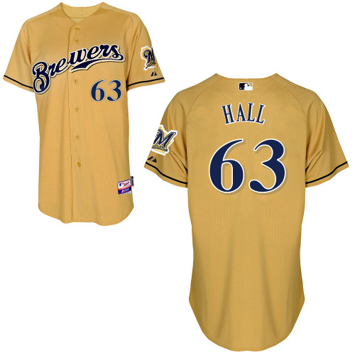 Milwaukee Brewers #63 HallAuthentic Personalized Alternate yellow Jersey Milwaukee Brewers #63 HallAuthentic Personalized Alternate yellow Jersey
