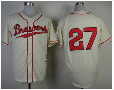 Milwaukee Brewers #27 Carlos Gomez Cream 1948 Turn Back The Clock Stitched Baseball Jersey Milwaukee Brewers #27 Carlos Gomez Cream 1948 Turn Back The Clock Stitched Baseball Jersey