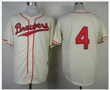 Milwaukee Brewers #4 Paul Molitor Cream 1948 Turn Back The Clock Stitched Baseball Jersey Milwaukee Brewers #4 Paul Molitor Cream 1948 Turn Back The Clock Stitched Baseball Jersey