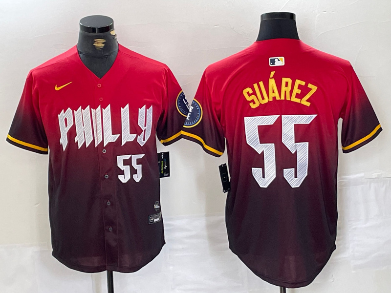 Men's Philadelphia Phillies #55 Ranger Suárez Red 2024 City Connect Limited Stitched Jersey 3 Men's Philadelphia Phillies #55 Ranger Suárez Red 2024 City Connect Limited Stitched Jersey 3