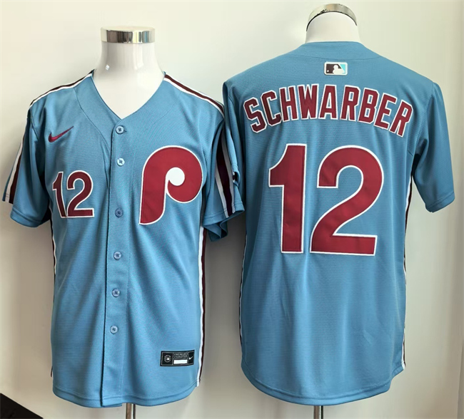 Men's Philadelphia Phillies #12 Kyle Schwarber Blue Limited Stitched Baseball Jersey Men's Philadelphia Phillies #12 Kyle Schwarber Blue Limited Stitched Baseball Jersey