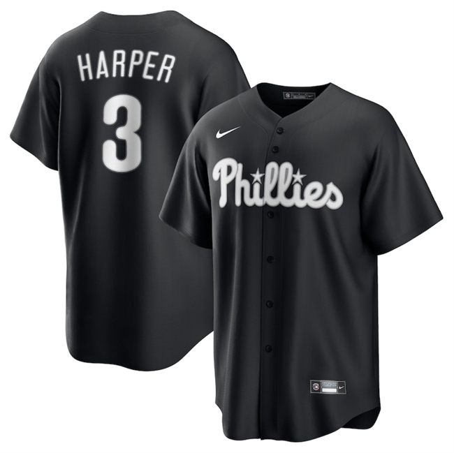 Men's Philadelphia Phillies #3 Bryce Harper Black Lights Out Limited Stitched Baseball Jersey Men's Philadelphia Phillies #3 Bryce Harper Black Lights Out Limited Stitched Baseball Jersey