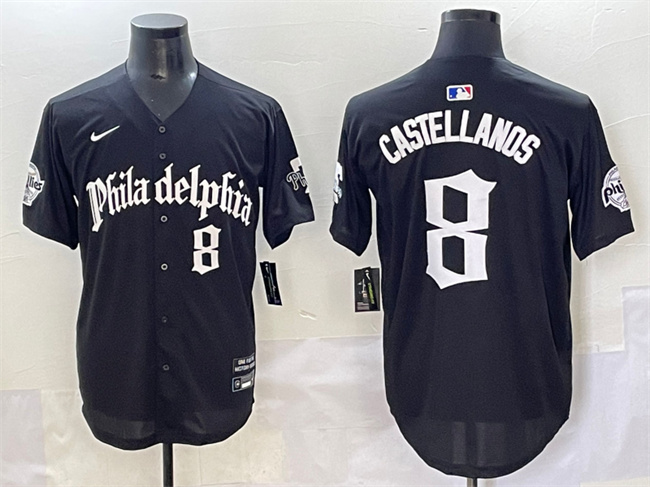 Men's Philadelphia Phillies #8 Nick Castellanos Black Gothic Vapor Limited Stitched Jersey Men's Philadelphia Phillies #8 Nick Castellanos Black Gothic Vapor Limited Stitched Jersey
