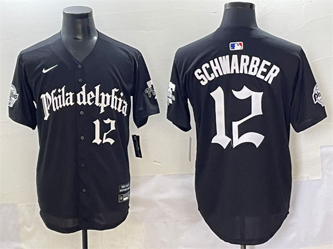 Men's Philadelphia Phillies #12 Kyle Schwarber Black Gothic Vapor Limited Stitched Jersey Men's Philadelphia Phillies #12 Kyle Schwarber Black Gothic Vapor Limited Stitched Jersey