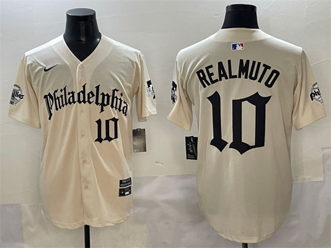 Men's Philadelphia Phillies #10 J.T. Realmuto Cream Gothic Vapor Limited Stitched Jersey Men's Philadelphia Phillies #10 J.T. Realmuto Cream Gothic Vapor Limited Stitched Jersey