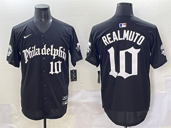 Men's Philadelphia Phillies #10 J.T. Realmuto Black Gothic Vapor Limited Stitched Jersey Men's Philadelphia Phillies #10 J.T. Realmuto Black Gothic Vapor Limited Stitched Jersey