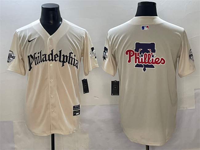 Men's Philadelphia Phillies Team Big Logo Cream Gothic Vapor Limited Stitched Jersey Men's Philadelphia Phillies Team Big Logo Cream Gothic Vapor Limited Stitched Jersey