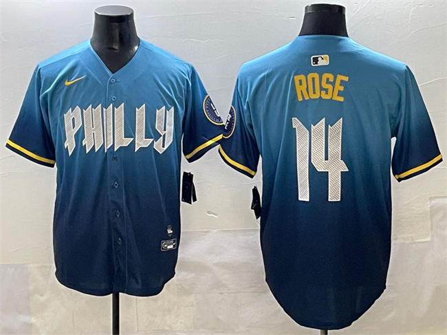 Men's Philadelphia Phillies #14 Pete Rose Blue 2024 City Connect Limited Stitched Jersey Men's Philadelphia Phillies #14 Pete Rose Blue 2024 City Connect Limited Stitched Jersey