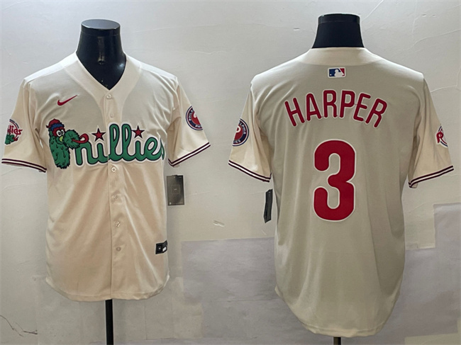 Men's Philadelphia Phillies #3 Bryce Harper Cream Phanatic Limited Stitched Jersey Men's Philadelphia Phillies #3 Bryce Harper Cream Phanatic Limited Stitched Jersey