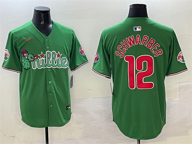 Men's Philadelphia Phillies #12 Kyle Schwarber Green Phanatic Limited Stitched Jersey Men's Philadelphia Phillies #12 Kyle Schwarber Green Phanatic Limited Stitched Jersey