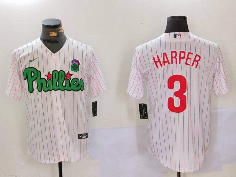 Men's Philadelphia Phillies #3 Bryce Harper White Green Cool Base Stitched Jersey 3 Men's Philadelphia Phillies #3 Bryce Harper White Green Cool Base Stitched Jersey 3