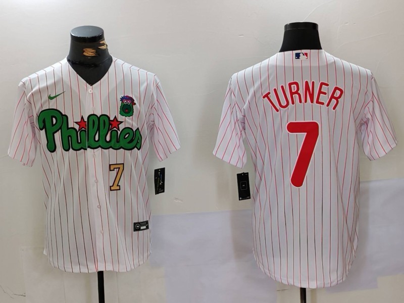 Men's Philadelphia Phillies #7 Trea Turner White Green Cool Base Stitched Jersey 1 Men's Philadelphia Phillies #7 Trea Turner White Green Cool Base Stitched Jersey 1