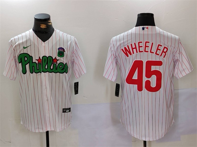 Men's Philadelphia Phillies #45 Zack Wheeler White Green Cool Base Stitched Jersey Men's Philadelphia Phillies #45 Zack Wheeler White Green Cool Base Stitched Jersey