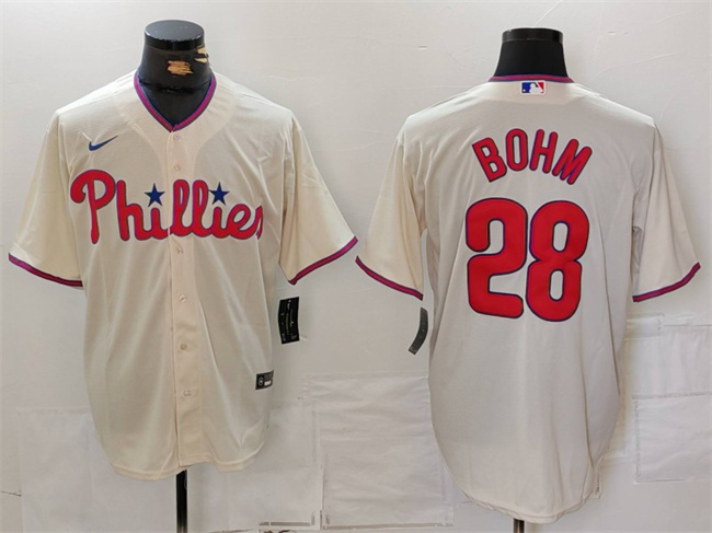 Men's Philadelphia Phillies #28 Alec Bohm Cream Cool Base Stitched Jersey Men's Philadelphia Phillies #28 Alec Bohm Cream Cool Base Stitched Jersey