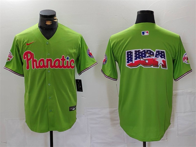 Men's Philadelphia Phillies Team Big Logo Green With Patch Stitched Jersey Men's Philadelphia Phillies Team Big Logo Green With Patch Stitched Jersey
